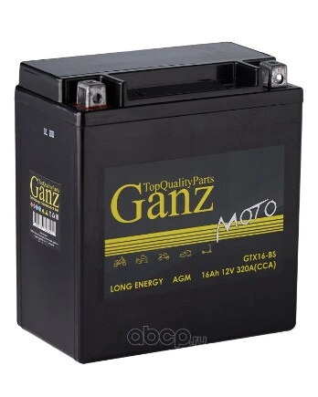 Аккумулятор GANZ мото AGM 16 А/ч Прямая 151x88x164 CCA320 А GTX16-BS купить 4 642 ₽