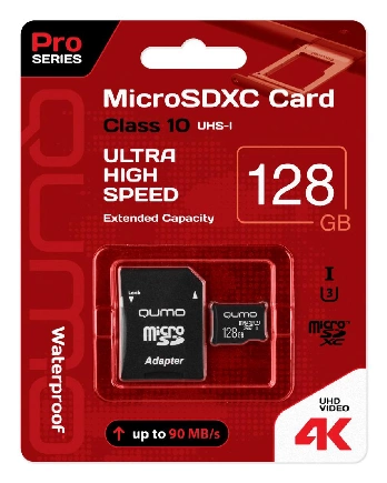 Карта памяти MicroSDXC 128 GB 90/70 МБ/с UHSI U3, Pro seria 3.0 QUMO купить 1 388 ₽