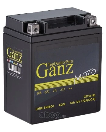 Аккумулятор GANZ мото AGM 7 А/ч Обратная 114x71x131 CCA170 А GTX7L-BS купить 2 470 ₽