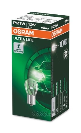 Лампа 12V P21W 21W BA15s OSRAM ULTRA LIFE картон купить 100 ₽