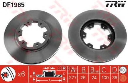 Диск тормозной передний NISSAN Terrano I/II/FORD Maverick all 94-02 TRW купить 6 035 ₽