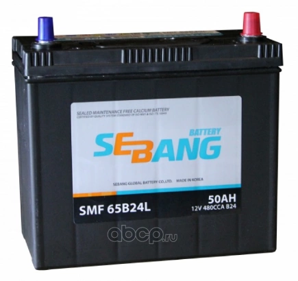 Аккумулятор SEBANG SMF 50 А/ч обратная R+ EN 480A, 238x129x227 65B24L купить 6 535 ₽