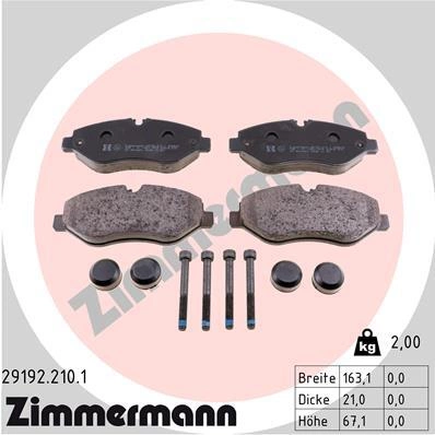 Колодки тормозные пер. MB Sprinter, Vito, VW Crafter MB W639/3/5T-Sprinter/VW Crafter 30-50/Type Brembo ZIMMERMANN купить 6 163 ₽