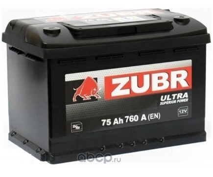 АКБ ZUBR Ultra 75Ah R+ (ZU750) (-/+) 12V 760A EN 278x175x190 ZUBR купить 8 197 ₽