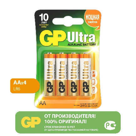 Батарейка алкалиновая GP Batteries Ultra Alkaline AA 1,5V упаковка 4 шт. купить 283 ₽