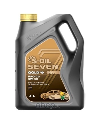 S-OIL Масло моторное SEVEN GOLD #9 PAO C3 5W-30 4л купить 3 743 ₽