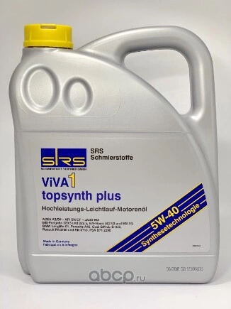 Масло моторное SRS VIVA 1 topsynth Plus 5W-40 синтетика 4 л купить 5 340 ₽