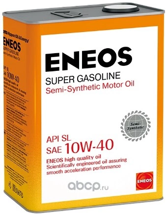 Масло моторное ENEOS Super Gasoline SL 10W-40 полусинтетическое 4 л купить 2 731 ₽
