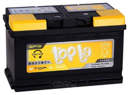 Аккумулятор TOPLA EFB Stop&Go 80 А/ч обратная R+ 58088 315x175x190 EN800А купить 15 650 ₽