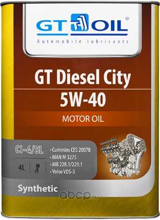 Масло моторное GT OIL GT Diesel City 5W-40 синтетическое 4 л купить 3 802 ₽