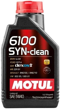 Масло моторное Motul 6100 SYN-CLEAN 5W-40 синтетическое 1 л купить 1 235 ₽