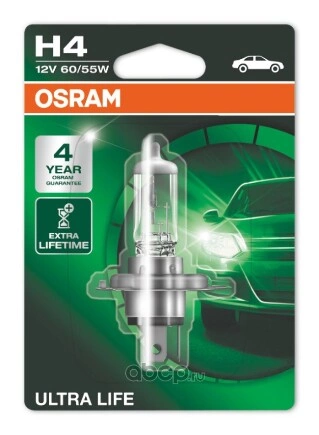 Лампа 12V H4 60/55W P43t OSRAM ULTRA LIFE блистер купить 594 ₽