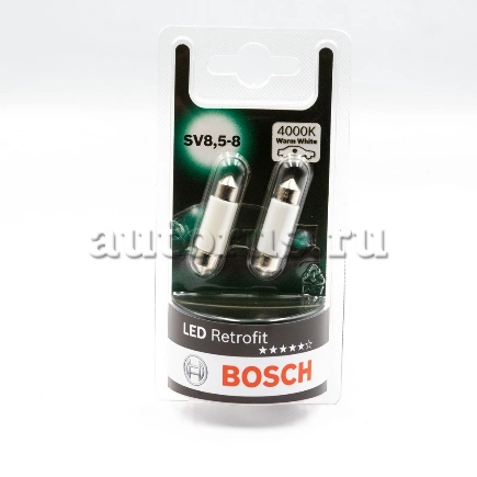 Лампа светодиодная 12V C5W 1W 4000K BOSCH LED RETROFIT WARM 2 шт. блистер купить 1 104 ₽