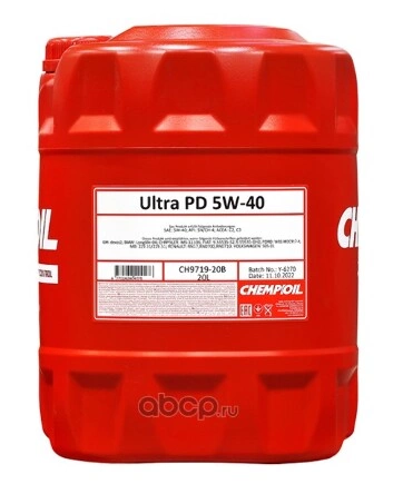 CH9719-20 5W-40 ULTRA PD API SN/ CH-4, C2/ C3 20л (синт. мотор. масло) CHEMPIOIL купить 7 620 ₽