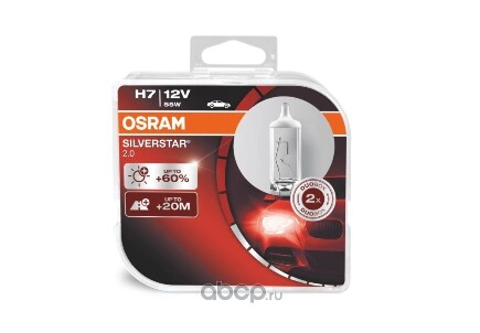 Лампа 12V H7 55W +60% PX26d OSRAM SILVERSTAR 2.0 2 шт. DUOBOX купить 804 ₽