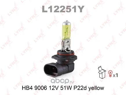 Лампа 12V HB4 51W P22d LYNXauto Yellow 1 шт. картон купить 673 ₽