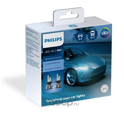 Лампа светодиодная 12/24V H4 21W PHILIPS Ultinon Essential LED 2 шт. картон купить 5 762 ₽