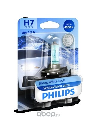 Лампа 12V H7 55W PX26d PHILIPS White Vision Ultra 1 шт. блистер купить 1 720 ₽