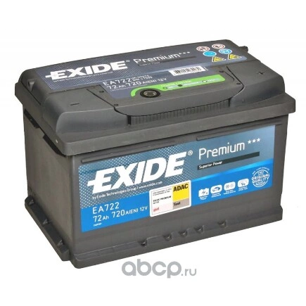 Аккумулятор EXIDE PREMIUM 72 А/ч обратная R+ 175x175x278 EN720 А купить 19 372 ₽