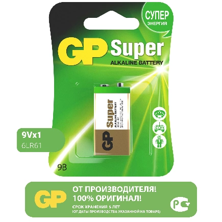 Батарейка алкалиновая GP Batteries SUPER Alkaline Крона 9V купить 290 ₽