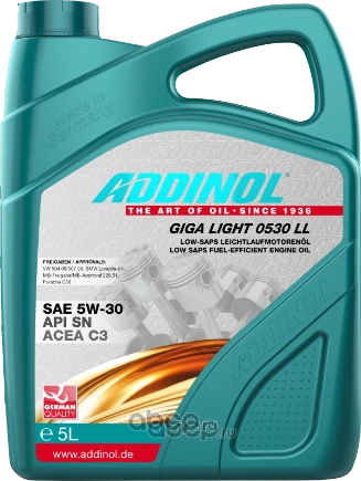 Моторное масло ADDINOL Giga Light (Motorenol) MV 0530 LL SAE 5W-30 (5л) купить 8 652 ₽