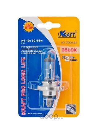 Лампа 12V H4 60/55W P43t KRAFT 1 шт. картон купить 401 ₽