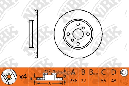 Диск тормозной передний TOYOTA Corolla E10/Spacio/Sprinter /Vent D=258mm NIBK купить 4 818 ₽