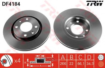 Диск тормозной передний CITROEN Berl/C2/C3/C4/C5/XSARA/PEUG 206/307/1007 TRW купить 4 195 ₽