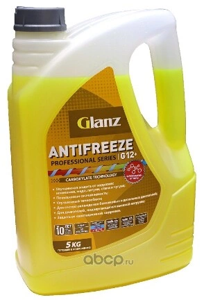 Антифриз GLANZ antifreeze Professional Series G12++ готовый -40C желтый 5 кг купить 723 ₽