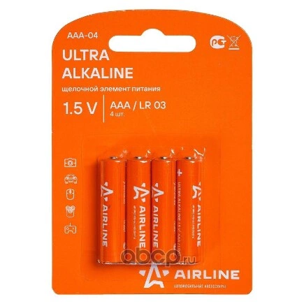 Батарейка алкалиновая AIRLINE Ultra AAA 1,5V упаковка 4 шт. купить 184 ₽