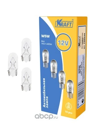 Лампа 12V W5W 5W W2,1x9,5d KRAFT 1 шт. картон купить 26 ₽