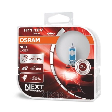 Лампа 12V H11 55W PGJ19-2 OSRAM NIGHT BREAKER LASER 64211NL-HCB 2шт купить 3 681 ₽