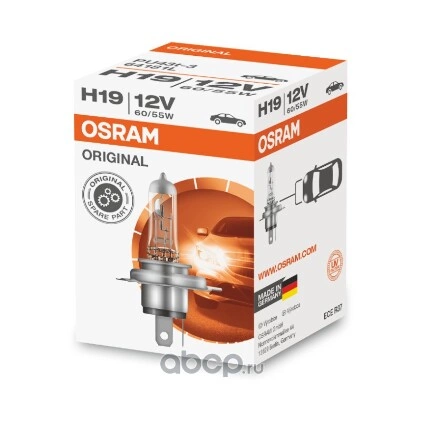 Лампа 12V H19 60/55W PU43t OSRAM ORIGINAL LINE 1 шт. картон купить 863 ₽