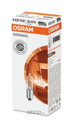 Лампа 24V H21W 21W 600lm BAY9s OSRAM METAL BASE 1 шт. картон купить 529 ₽