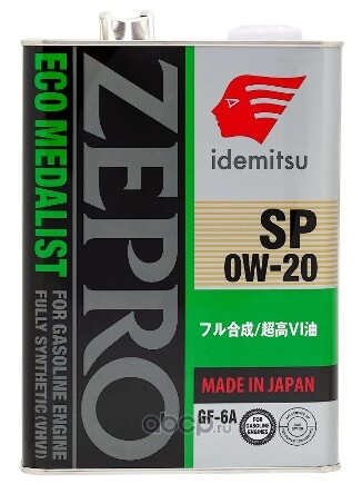 Масло моторное IDEMITSU ZEPRO ECO MEDALIST SP/GF-6A  0W-20 синтетическое 4 л 3583004 купить 6 315 ₽