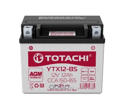 Аккумуляторная батарея TOTACHI CMF 12 а/ч YTX12-BS R AGM TOTACHI купить 3 473 ₽