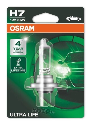 Лампа 12V H7 55W PX26d OSRAM ULTRA LIFE 1 шт. блистер купить 728 ₽