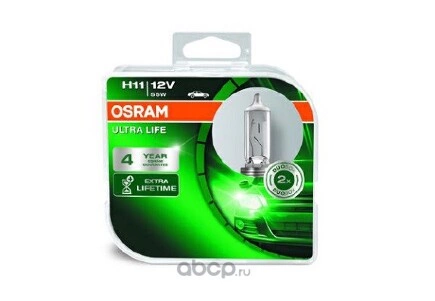 Лампа 12V H11 55W PGJ19-2 OSRAM ULTRA LIFE 2 шт. DUOBOX купить 2 294 ₽