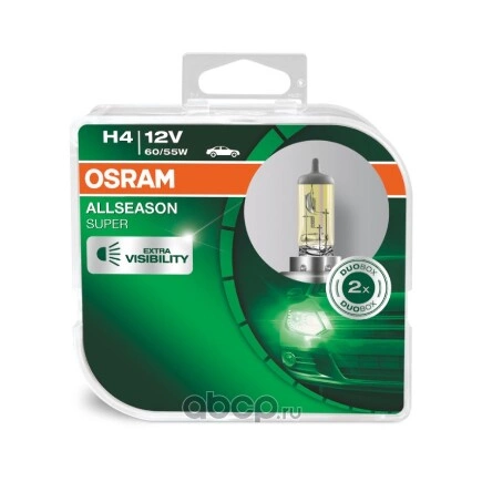 Лампа 12V H4 60/55W P43t OSRAM ALLSEASON 2 шт. DUOBOX купить 1 571 ₽