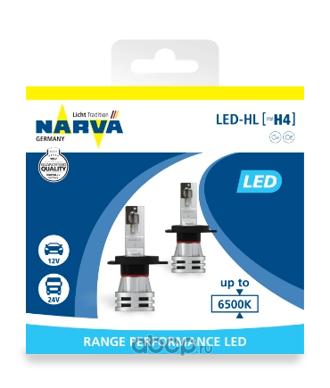 Лампа светодиодная 12/24V H4 24W 6500K NARVA Range Performance LED 2 шт. картон купить 5 811 ₽