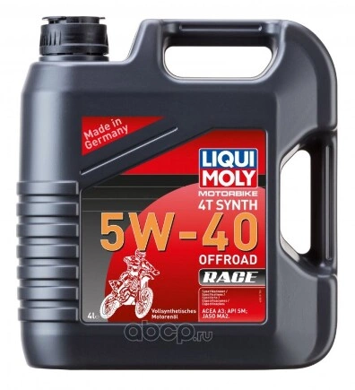 Масло моторное Liqui moly Motorbike 4T Synth Offroad Race 5W-40 синтетика 4 л купить 6 398 ₽