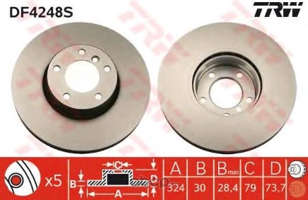 Диск тормозной передний BMW E39 2.0...3.5L,2.0TD...3.0TD /Vent D=324mm TRW купить 7 321 ₽