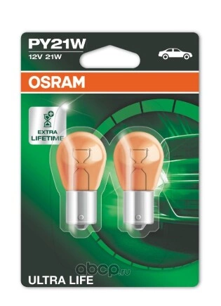 Лампа 12V PY21W 21W BAU15s OSRAM ULTRA LIFE 2 шт. блистер купить 487 ₽