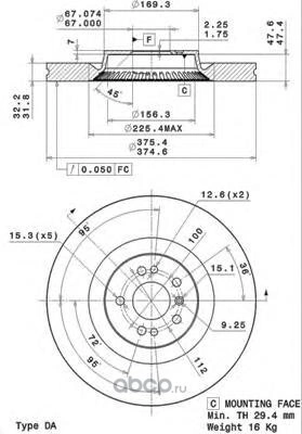 Диск тормозной передний MB GL(X164)/ML(W164)/R(W251) 4.0/5.0L/Vent.D=375mm BREMBO купить 11 346 ₽