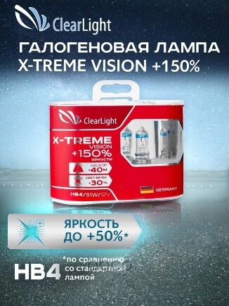 Лампа 12V HB4 55W +150% P22d ClearLight X-treme Vision 2 шт. DUOBOX купить 853 ₽