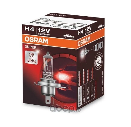 Лампа 12V H4 60/55W P43t OSRAM SUPER 1 шт. картон купить 373 ₽