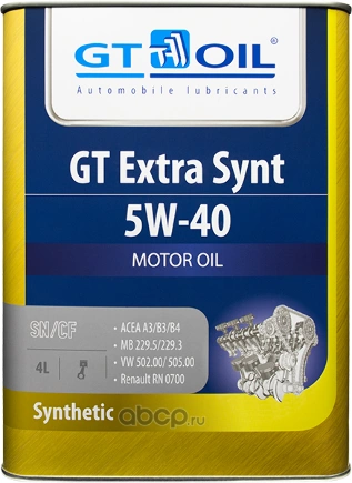 Масло моторное GT OIL GT Extra Synt 5W-40 синтетическое 4 л купить 3 562 ₽