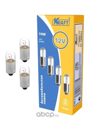 Лампа 12V T4W 4W BA9s KRAFT 1 шт. картон купить 34 ₽