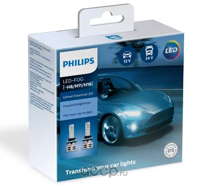 Лампа светодиодная 12/24V H8/H11/H16 24W PHILIPS Ultinon Essential LED 2 шт. картон купить 7 243 ₽