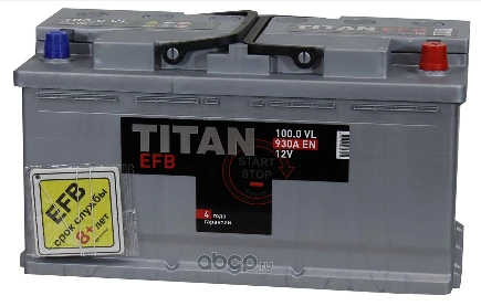 АКБ TITAN EFB 6СТ-100.0 A/h (-/+) 12V 930 A EN 352 x 175 x 190 TITAN купить 16 034 ₽